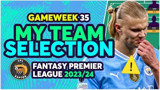 FPL DOUBLE GAMEWEEK 35 TEAM SELECTION  HAALAND INJURED  Fantasy Premier League Tips 202324 [upl. by Aihsatan263]