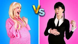 Pregnant Barbie VS Wednesday  Crazy Pregnancy Hacks for New Parents by Gotcha Hacks [upl. by Yduj]