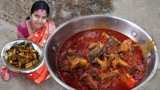 FISH CURRY with GREEN TOMATO cooking and eating village stylecooking by santali mother villagefood [upl. by Attelra]