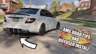 MERCEDES W204 CARBON FIBER DIFFUSER AND AMG QUAD TIP INSTALL [upl. by Strickland]