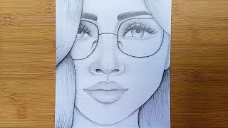 How to draw a Girl with Glasses step by stepPencil sketch [upl. by Eshelman]