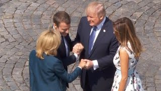 Trumps neverending handshake with Macron [upl. by Ennairda]