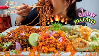 EATING SPICY CHOWMEIN CHATPATEY MOMO MUKBANG  STREET FOOD MUKBANG  SPICY NOODLES MUKBANG [upl. by Bever941]