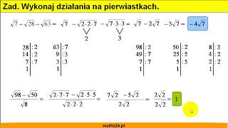 Wykonaj działania na pierwiastkach  Odejmowanie pierwiastków  Matfiz24pl [upl. by Nodnalb620]