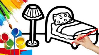 How to draw cute and easy Bedroom  Easy Step by step Drawing Painting and Coloring for Kids [upl. by Dnamra406]