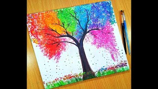 Rainbow TreeEasy Painting For KidsAcrylic Painting For KidsColorful Tree Painting for Beginners [upl. by Krigsman]