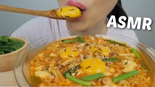 ASMR SPICY Korean Ramen Noodles with Organic Egg Yolk NO Talking Eating Sound  NE Lets Eat [upl. by Ardnoid80]