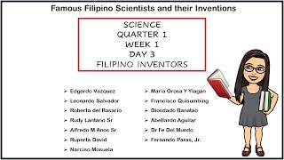 SCIENCE  GRADE 4  QUARTER 1  WEEK 1  DAY 3  FILIPINO INVENTORS  MATATAG [upl. by Orola]