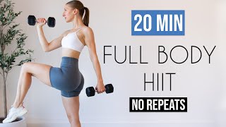 20 MIN FULL BODY HIIT with weights NO REPEATS [upl. by Ellegna]