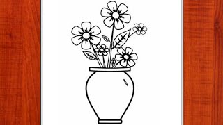 Drawing Flowers in a Vase  How to Draw Flowers Easy [upl. by Nwahsel443]