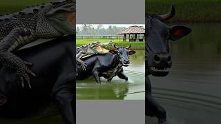 Rescue a black weak cow from a crocodile 🐊 cow crocodile weakanimals alligator rescueanimals [upl. by Piggy]