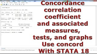 Concordance correlation coefficient and associated measures tests amp graphs Use concord In STATA 18 [upl. by Fedak]