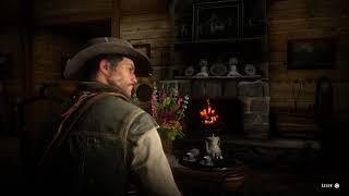 Red Dead Redemption 2  Beechers Hope Cabin Ambiance fire animals footsteps [upl. by Ericha941]