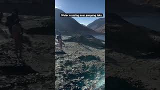 Water crossing just before you reach pangong lake ladakh watercrossing bikeride pangonglake [upl. by Assilym]