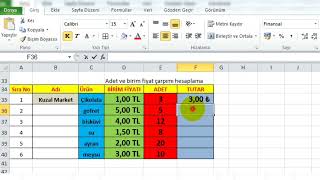 EXCEL  Birim fiyatı ile Adet Çarpımı [upl. by Menedez455]