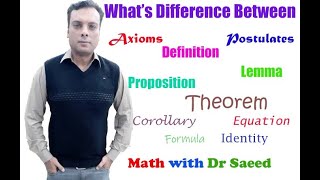 Difference between Axioms Definition Lemma Theorem Corollary Conjecture Equation and Formula [upl. by Jit345]