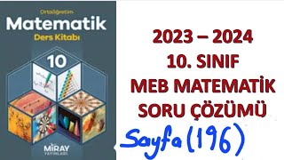 10sınıf MEBMatematik sayfa 196 Öğrendiğimizi uygulayalım Miray yayınları [upl. by Tnilc]