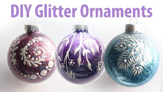 DIY Painted Glitter Ornaments  Step by Step glitter ornament tutorial with 4 designs included [upl. by Hugues]