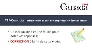 TEF CANADA  Préparation au Test de Compréhension Écrite section D Part 1 [upl. by Ynogoham758]