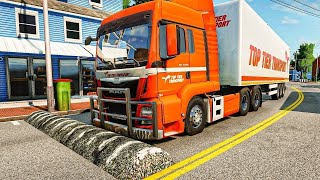 Flatbed Trailer Truck vs Tractor Speedbumps Train vs Cars BeamngDrive 1253 [upl. by Oinigih]