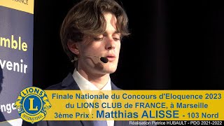 Concours d’Éloquence Lions de France  Marseille 2023  Matthias ALISSE [upl. by Nnylsia]