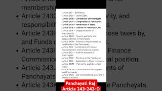 Panchayati Raj All Articles 243 to 243 0 imp for BPSC 70thUppcs RoAro all state PCS and Upsc [upl. by Verile868]