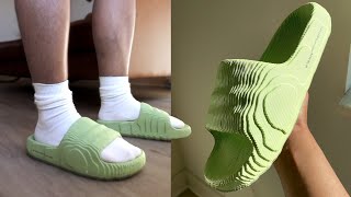 Adidas Adilette 22 Slides Magic Lime  review sizing amp on feet [upl. by Ahtnammas]