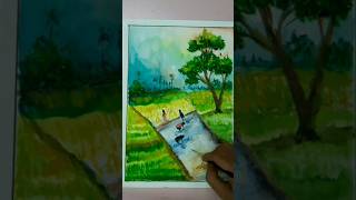 Watercolor village landscape scenery painting stepbystepscenery villagescenary shorts [upl. by Niehaus995]