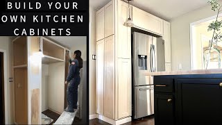 DIY Kitchen Cabinets  How to Build a Cabinet Fridge  Kitchen Makeover Part 2 [upl. by Oremor665]