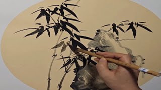 Bamboo vs Rock Chinese Ink Wash Painting [upl. by Wini]