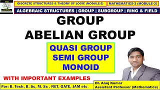 Group Theory  Quasi Group  Semi Group  Monoid  Group  Abelian Group  Abelian Group Examples [upl. by Atineg]