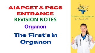 The quotFirstquots In Organon REVISION NOTES AIAPGET amp PSC ENTRANCE EXAMS  HomoeopathyMCQ [upl. by Bouley921]