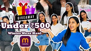 Under 500🤩Meesho Haul‼️Giveaway‼️Meesho Winter HaulMeesho Sweatshirt HoodiePuffer jacketTryon [upl. by Nonnair920]