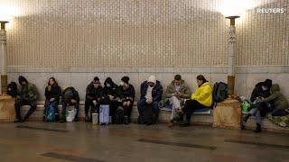 Kyiv residents take shelter over air raid threats [upl. by Yadnil806]