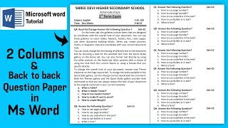 How to make Question Paper in Microsoft word  2 Columns Question Paper make in ms word [upl. by Abehshtab]