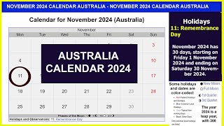 November 2024 Calendar Australia  Australian Public Holidays 2024  Lịch Úc [upl. by Ateuqal]