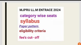 mjpru llm entrance syllabus seats eligibility criteria fees cut off [upl. by Erastatus]