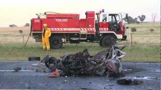 Fatal overtaking collision in Myola near Bendigo 140312 Warning Graphic images [upl. by Noeled]