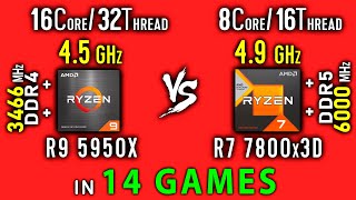 Ryzen 9 5950x vs Ryzen 7 7800x3D Test in 14 Games or R9 5950x vs R7 7800x3D [upl. by Adrahs]