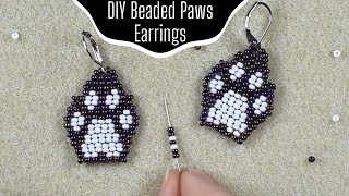 Beaded Paw Earrings  Easy Brick Stitch Tutorial [upl. by Enoryt]