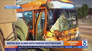 Metro bus slams into parked motorhome [upl. by Teerell391]