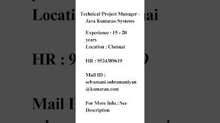 Technical Project Manager  Java Kumaran Systems [upl. by Anaeirb760]