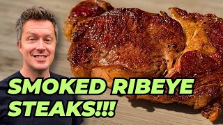 Smoked RIBEYE STEAKS on a Gas Grill  ThickCut Reverse Seared [upl. by Alberto95]