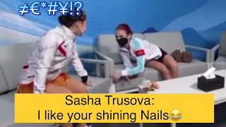 Sasha Trusova very interested in Wakaba Higuchi‘s shining nails 2022 Winter Olympic skating Video [upl. by Ehud]