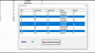 How to sum selected rows listbox in Excel userform VBA [upl. by Islek]