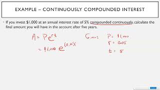 SUNY WCC  Math Resources for Students  Quick Review  Continuously Compounded Interest [upl. by Strickler]