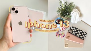 iphone 13 pink aesthetic unboxing 256GB  cute accessories 🌷 [upl. by Asnerek588]