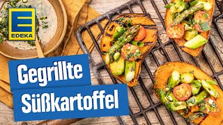 Süßkartoffel grillen  Veganes Süßkartoffel Rezept mit Kräutersoße SHORTS [upl. by Rosena735]