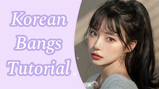 How to cut korean bangs ✂️ at home  Korean see through bangs tutorial [upl. by Enaols]