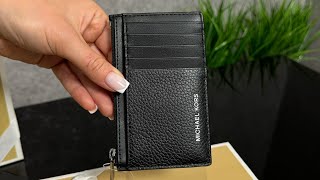 Распаковка кошелька MICHAEL KORS Cooper Slim Pebbled Leather Zip Wallet black [upl. by Hsevahb]